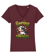 Vaca Drăguță Cu Fluturi - Primăvară Tricou mânecă scurtă guler V Damă Evoker