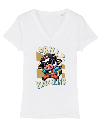 Vaca Cu Grillz Dabbing, O Vaca Amuzantă Bling Bling White