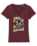 Vaca Cu Grillz Dabbing, O Vaca Amuzantă Bling Bling Tricou mânecă scurtă guler V Damă Evoker