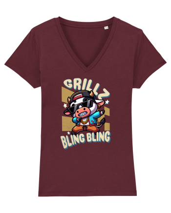 Vaca Cu Grillz Dabbing, O Vaca Amuzantă Bling Bling Burgundy