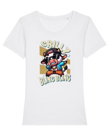 Vaca Cu Grillz Dabbing, O Vaca Amuzantă Bling Bling White