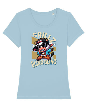Vaca Cu Grillz Dabbing, O Vaca Amuzantă Bling Bling Sky Blue