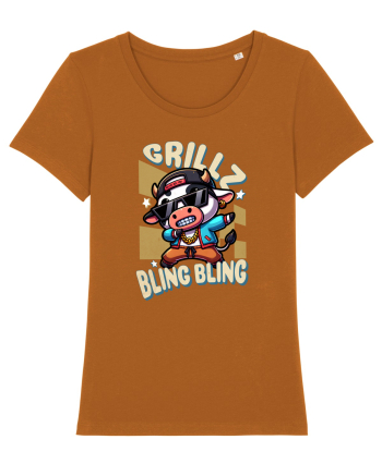 Vaca Cu Grillz Dabbing, O Vaca Amuzantă Bling Bling Roasted Orange