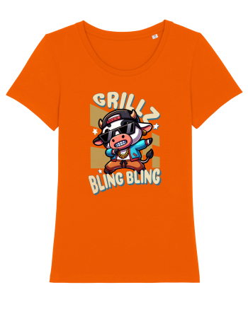 Vaca Cu Grillz Dabbing, O Vaca Amuzantă Bling Bling Bright Orange