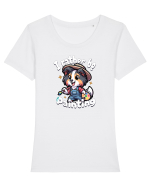 Cadouri pentru Pictori - Rough Collie Drăguț Tricou mânecă scurtă guler larg fitted Damă Expresser