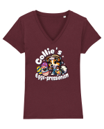 Paște cu Câinele Drăguț Collie Tricou mânecă scurtă guler V Damă Evoker