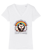 Pomeranian Amuzant Tricou mânecă scurtă guler V Damă Evoker