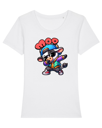 Vaca Amuzantă Dansând Dab în Stil Chibi White