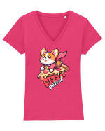 Corgi Amuzant Iubitor de Pizza Tricou mânecă scurtă guler V Damă Evoker