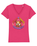 Corgi Mâncând Pizza Tricou mânecă scurtă guler V Damă Evoker