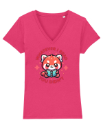 Panda Roșu Kawaii Citește Tricou mânecă scurtă guler V Damă Evoker