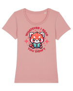 Panda Roșu Kawaii Citește Tricou mânecă scurtă guler larg fitted Damă Expresser