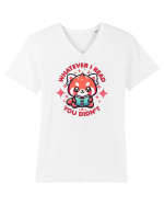Panda Roșu Kawaii Citește Tricou mânecă scurtă guler V Bărbat Presenter