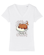 Capy Capybara Drăguț Somnoros Tricou mânecă scurtă guler V Damă Evoker