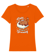 Capy Capybara Drăguț Somnoros Tricou mânecă scurtă guler larg fitted Damă Expresser