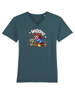 Leneș Amuzant Cowboy Călare pe Broască Țestoasă Tricou mânecă scurtă guler V Bărbat Presenter
