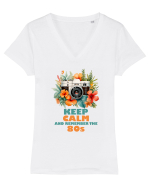 in stilul pop al anilor 80 - Keep calm and remember the 80s Tricou mânecă scurtă guler V Damă Evoker