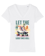 in stilul pop al anilor 80 - Let the good times roll Tricou mânecă scurtă guler V Damă Evoker