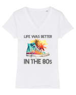 in stilul pop al anilor 80 - Life was better in the 80s Tricou mânecă scurtă guler V Damă Evoker