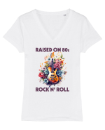 in stilul pop al anilor 80 - Raised on 80s rock and roll Tricou mânecă scurtă guler V Damă Evoker