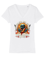 Skeleton Rocker pentru iubitorii de mâncare picantă Tricou mânecă scurtă guler V Damă Evoker