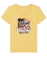 Doar Vibrații de Vară cu Porcul pe Plajă Tricou mânecă scurtă guler larg fitted Damă Expresser