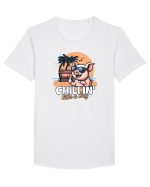 Doar Vibrații de Vară cu Porcul pe Plajă Tricou mânecă scurtă guler larg Bărbat Skater