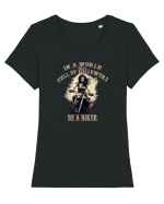 IN A WORLD FULL OF FOLLOWERS, BE A BIKER Tricou mânecă scurtă guler larg fitted Damă Expresser