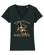 TWO WHEELS MOVE THE SOUL, FOUR WHEELS MOVE THE BODY Tricou mânecă scurtă guler V Damă Evoker