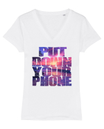 PUT DOWN YOUR PHONE & enjoy life 2 Tricou mânecă scurtă guler V Damă Evoker
