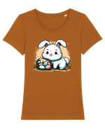 Easter Mood - iepuras dragut cu oua colorate Tricou mânecă scurtă guler larg fitted Damă Expresser