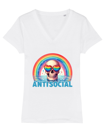 Antisocial Rainbow Skull White