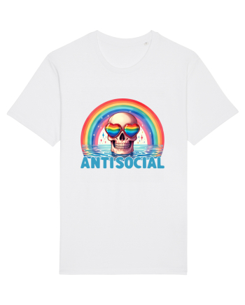 Antisocial Rainbow Skull White