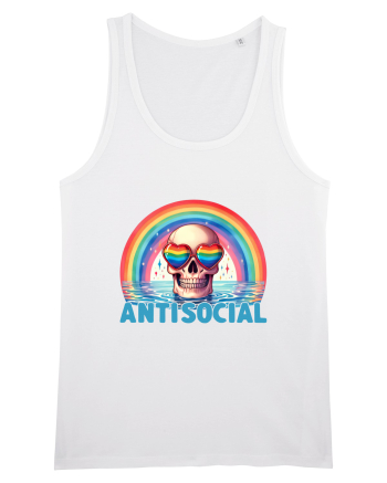 Antisocial Rainbow Skull White