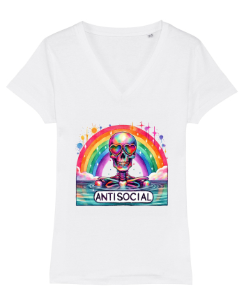 Antisocial Rainbow Skull White