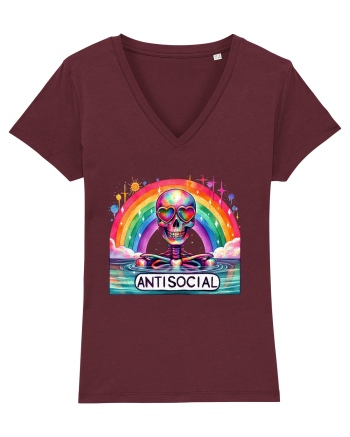 Antisocial Rainbow Skull Burgundy