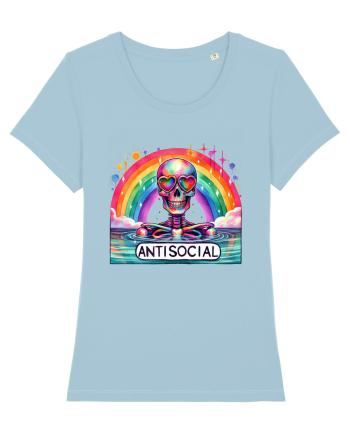 Antisocial Rainbow Skull Sky Blue