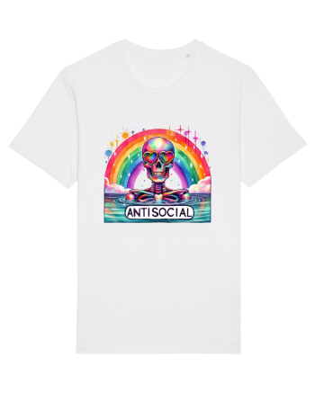 Antisocial Rainbow Skull White