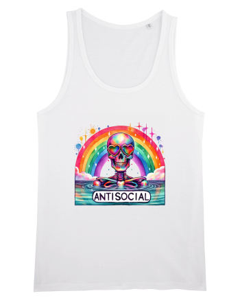 Antisocial Rainbow Skull White