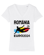 Suporter Romania - Euro 2024 jucator de fotbal Tricou mânecă scurtă guler V Damă Evoker