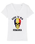 Suporter Romania - Romania - Born to win Tricou mânecă scurtă guler V Damă Evoker