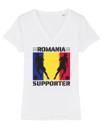 Fotbal Romania - Romanian supporter v1 Tricou mânecă scurtă guler V Damă Evoker