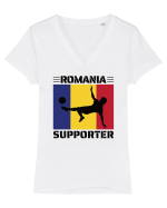 Fotbal Romania - Romanian supporter v2 Tricou mânecă scurtă guler V Damă Evoker