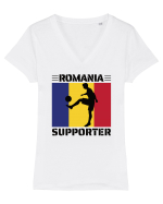 Fotbal Romania - Romanian supporter v4 Tricou mânecă scurtă guler V Damă Evoker