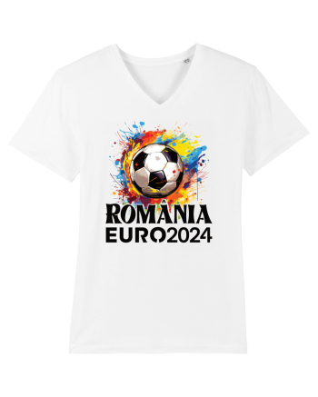 Suporter Romania - Splashed football Euro 2024 White