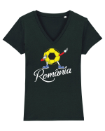 Suporter Romania - Mascota de fotbal - Dabbing football Tricou mânecă scurtă guler V Damă Evoker
