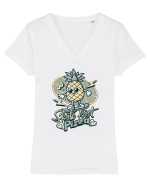 Ananas Amuzant Retro Pizza Skate Skateboarder Tricou mânecă scurtă guler V Damă Evoker