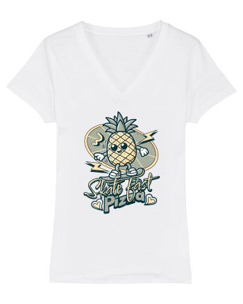 Ananas Amuzant Retro Pizza Skate Skateboarder White
