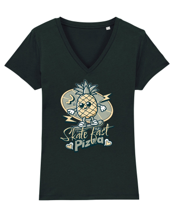 Ananas Amuzant Retro Pizza Skate Skateboarder Black
