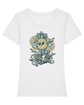 Ananas Amuzant Retro Pizza Skate Skateboarder White